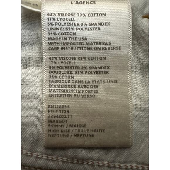 L'Agence Margot Skinny High Rise Neptune Jeans Sz 28 Black Satin Side Stripe USA - Picture 11 of 15